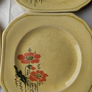 Set of 6 Square Vintage Poppy Plates