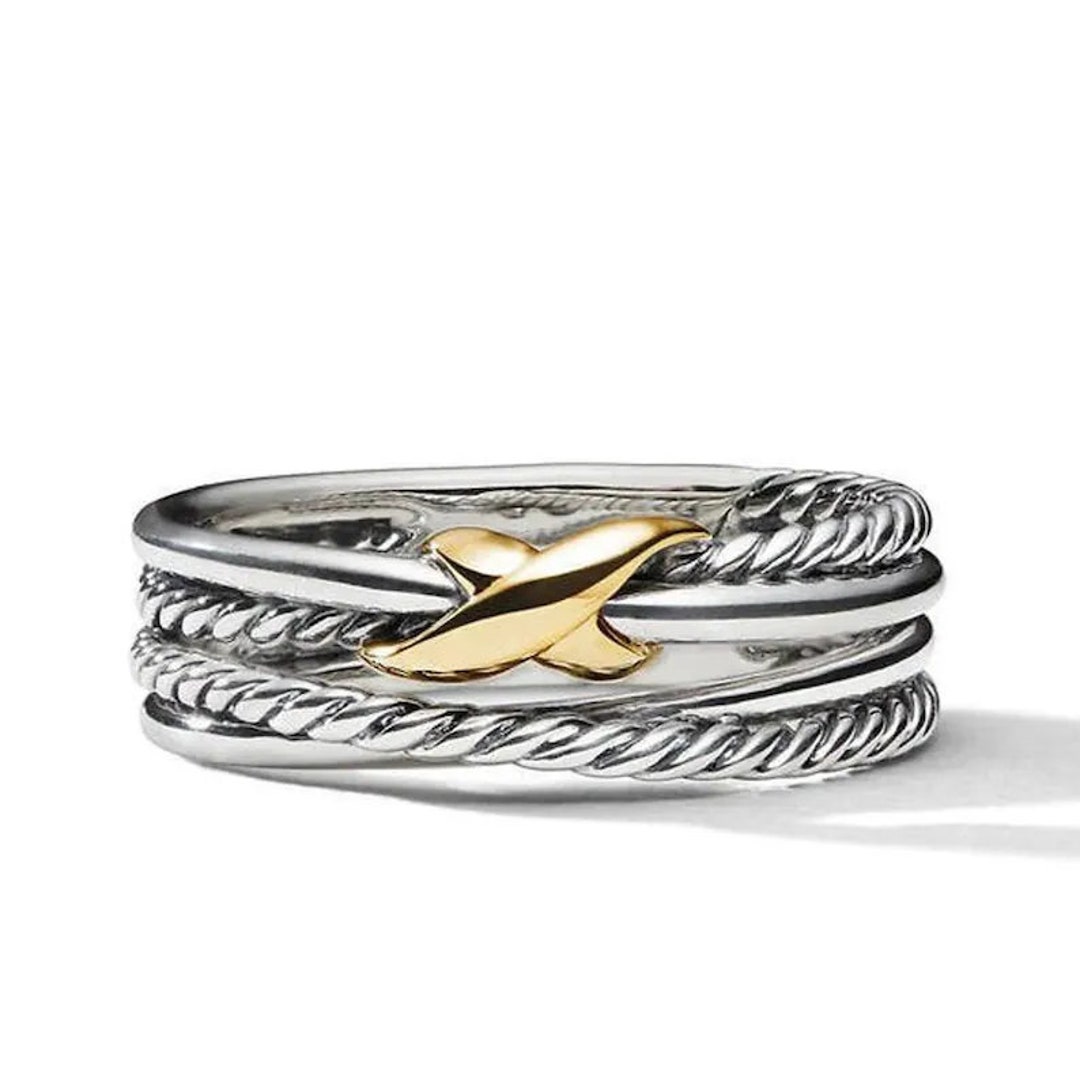 Antique 925 Sterling Silver X Ring Crossover Gold Fashion Etsy