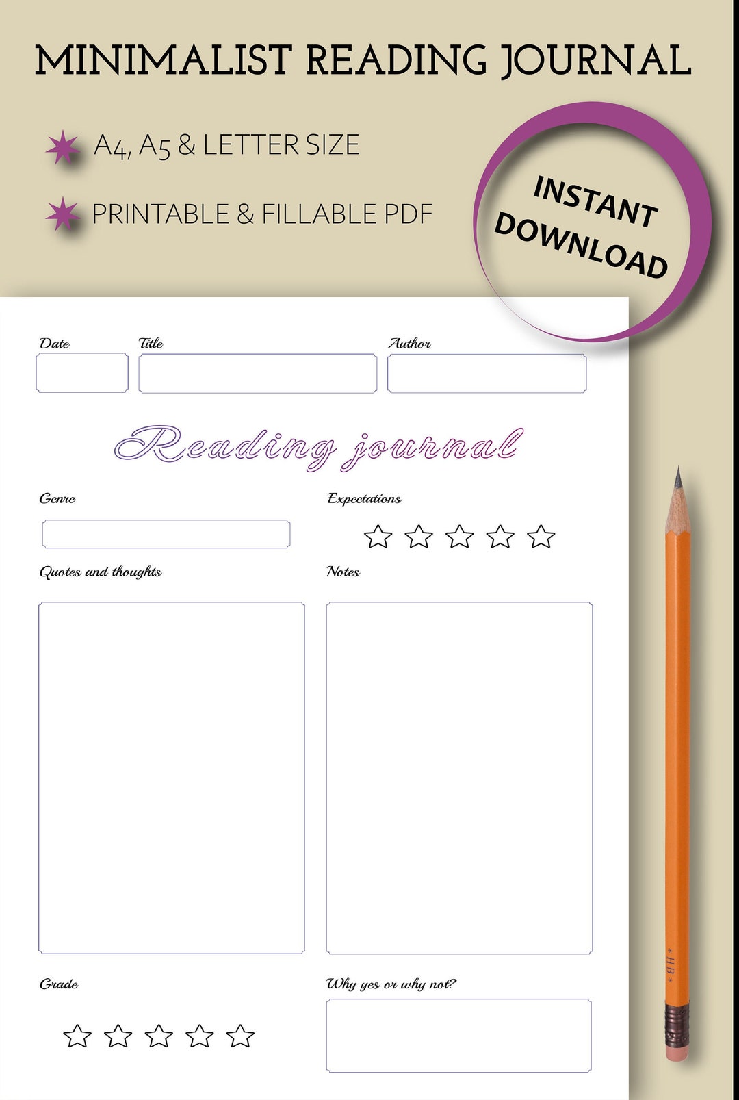 Digital Reading Journal, Printable Reading Journal, Book Review Reading ...