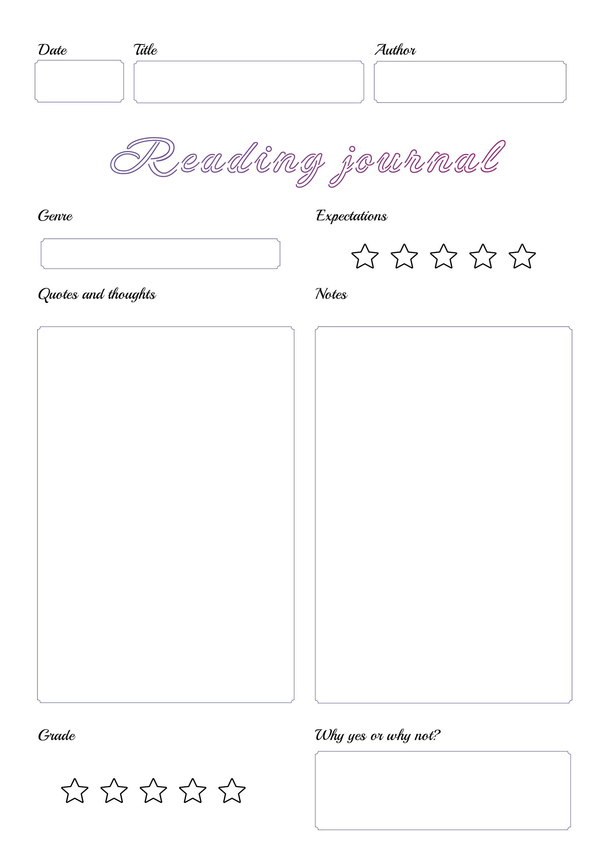 Digital Reading Journal, Printable Reading Journal, Book Review Reading ...