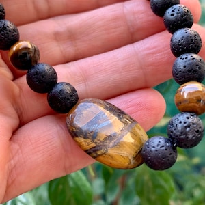Pulsera, pulsera de hombre, ojo de tigre, piedra de lava, pulsera de cuentas, hecho a mano, hecho a mano, joyería de regalo, hombre, regalo