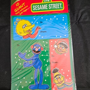 Vintage Sesame Street 15 Giant Fully Adhesive Peel And Stick Christmas Birthday Gift Tags