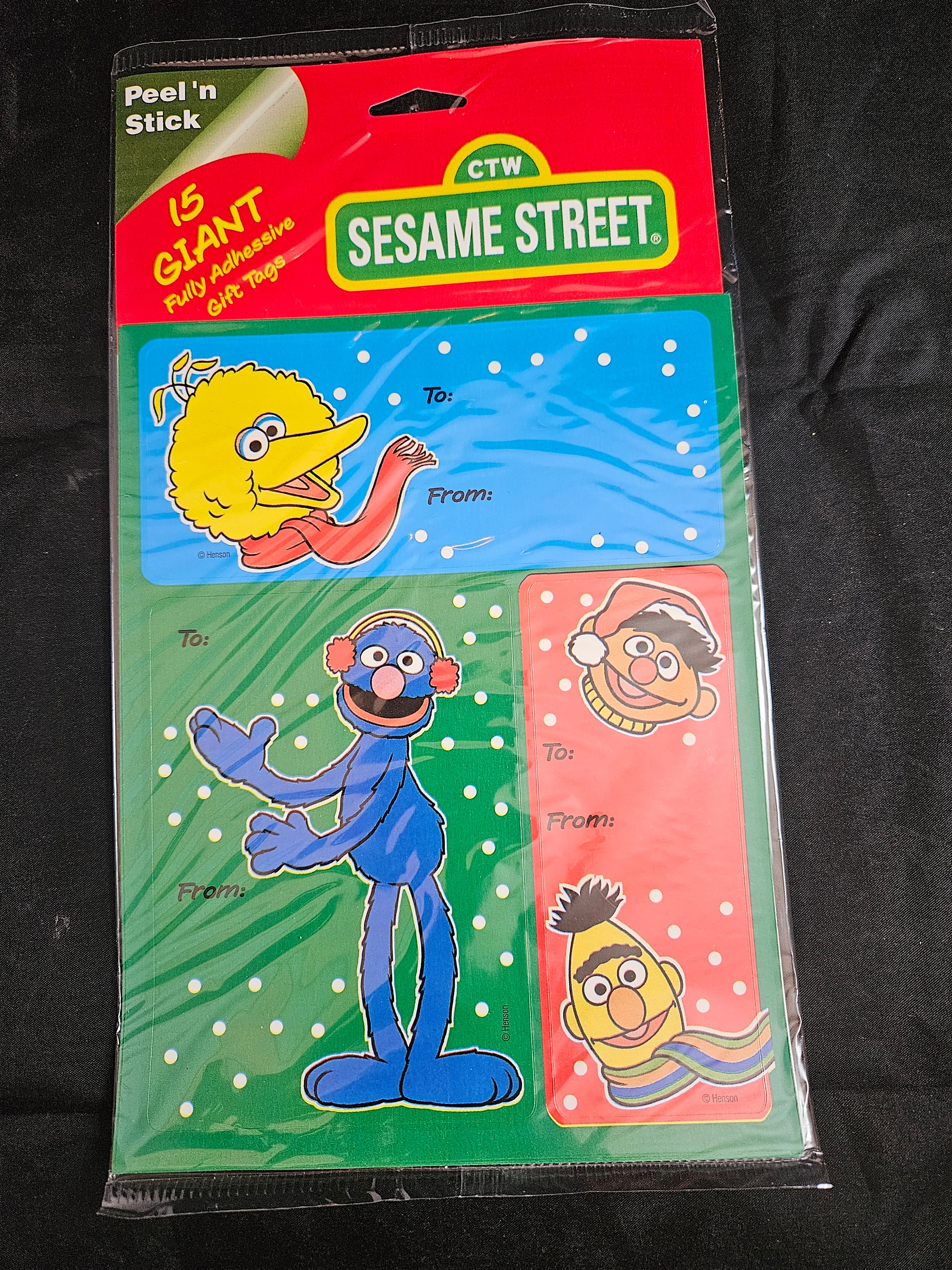 Vintage Sesame Street 15 Giant Fully Adhesive Peel And Stick Christmas Birthday Gift Tags