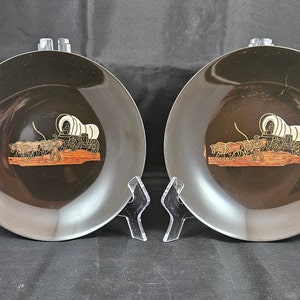COUROC of Monterey, CA 7 3/4&quot; Black Bowl Inlaid Wood, Brass Covered Wagon