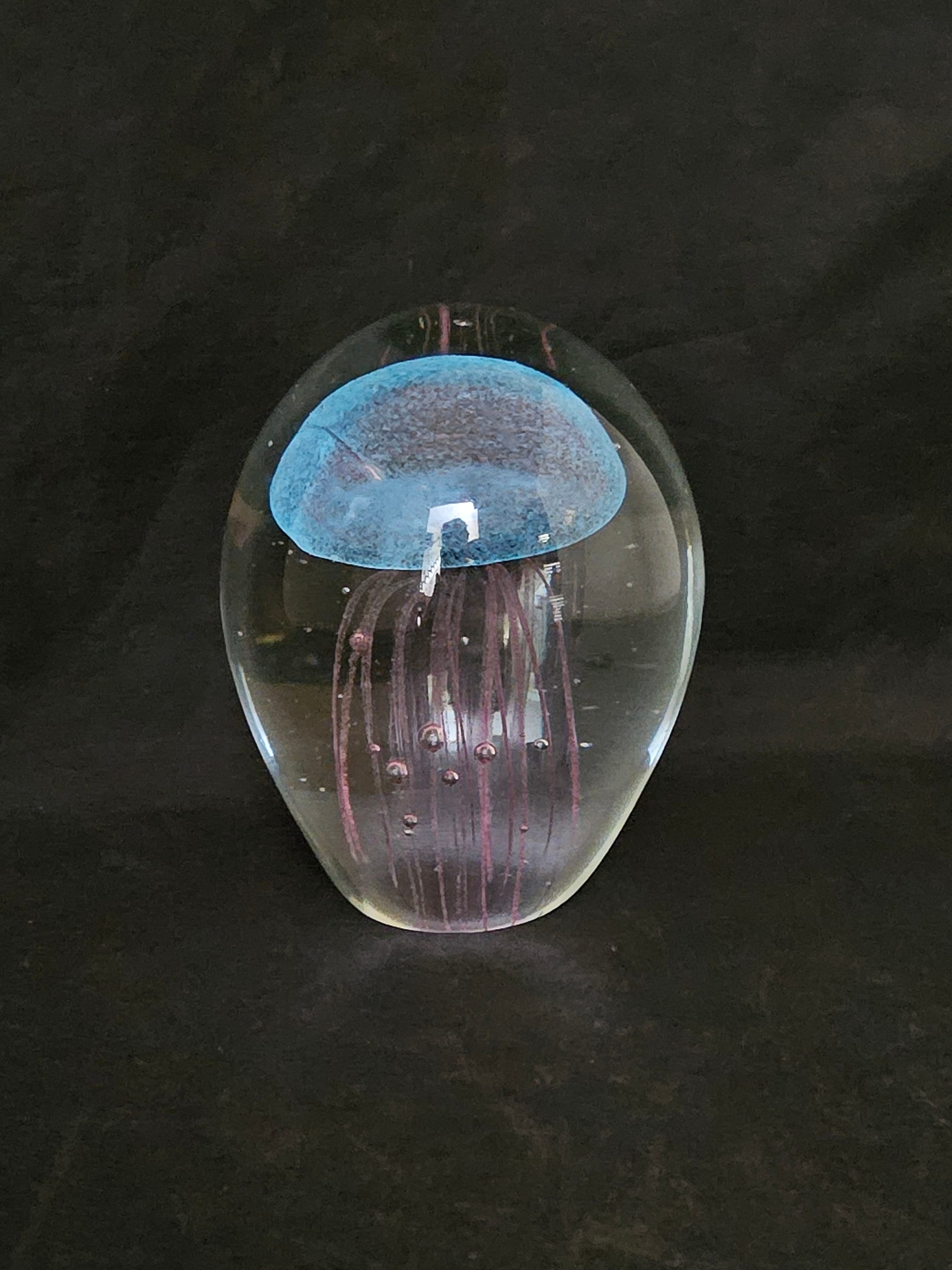 Dynasty Gallery Glass Art Pink Color Jellyfish Paperweight Glow in the ...