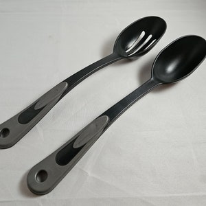 Vintage Tailor Made Products Slotted Spoon #5 and Spoon Black Nylon Plastic 11 3/4&quot;