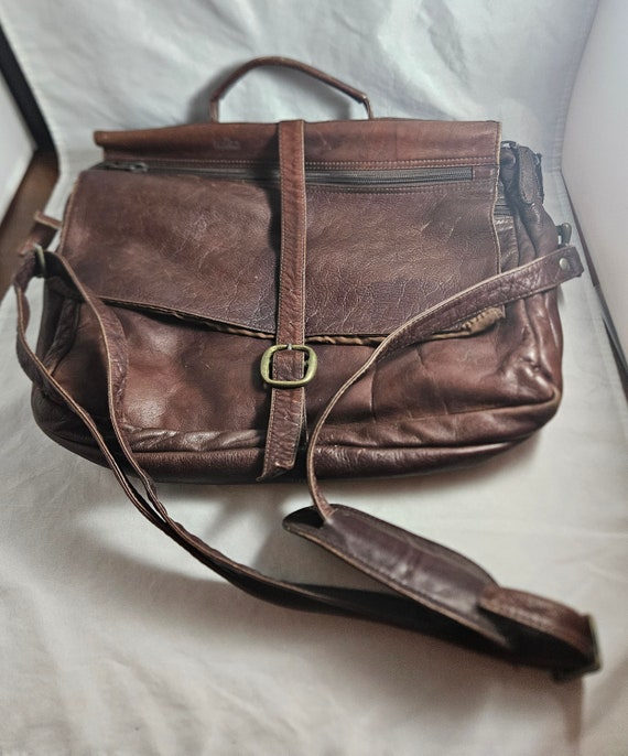 Vintage Brown Leather Messenger Bag - Crossbody S… - image 1