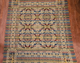Antique silk Woven Islamic Middle east Coverlet Cathedral Knights made in Italy 65&quot; x 86&quot;