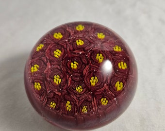 Millefiori Paperweight, Red Yellow Floral Millefiori Paperweight, Vintage Italian Millefiori Art Glass, Murano Italy Art Glass