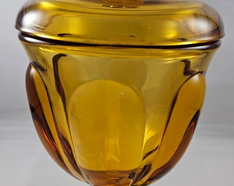 Viking Glass Epic Amber Candy Dish with Lid, Vintage 8&quot; Viking Six Petal Art Glass Apothecary Jar, Candy Bar Party Wedding Decor