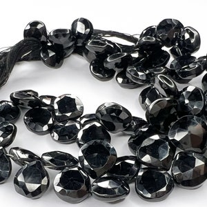 AAA Black Spinel Heart Briolette Beads Strand: Faceted Gemstone