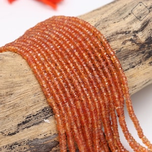 Natural Orange Sapphire Faceted Rondelle Beads, AAA Quality Padparadscha Sapphire Beads, 3-3.5mm Orange Sapphire Beads For Jewelery Making