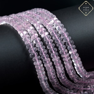 Rose Quartz Smooth Rondelle Beads, AAA Quality 7-8mm Smooth Rondelle Beads, Natural Rose Quartz Smooth Beads, Wholesale Rose Quartz Beads
