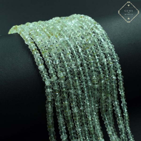 Natural Amethyst Faceted Rondelle Beads, AAA Quality 4-4.5 mm Green Amethyst Rondelle Beads, 13" Strand For Making Jewelry, Handmade Beads