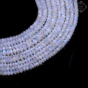 Rainbow Moonstone Faceted Rondelle Beads, 8-9mm Flashy Moonstone Faceted Beads, AAA Quality White Rainbow Moonstone Rondelle Beads