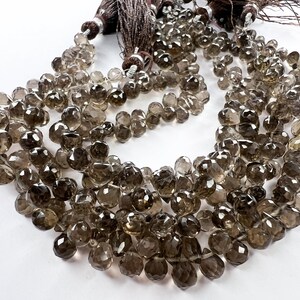 Natural Smoky Quartz Faceted Pear Drop Shape Briolette Beads, AAA Smoky quartz faceted Teardrop beads, 5x7 mm Beads for Necklace And Jewelry
