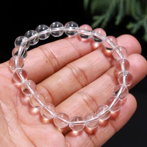 Bracelet en cristal de QUARTZ transparent fait main - Perles rondes de 8 mm - Bijoux en pierre d&#39;énergie de guérison pour femme et homme, taille réglable, Bracelet de perles