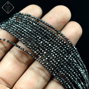 Natural Black Diamond Faceted Rondelle Beads,  2mm - 2.5mm Black Diamond Beads Strand, AAA Diamonds with Certification, Diamond Jeweley