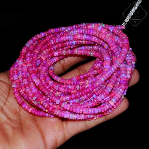 RARE Pink Ethiopian Opal Rondelle Beads, Natural Pink Ethiopian Opal Beads, AAA Multi Fire Opal Beads, Flashy Opal Gemstone For Necklace