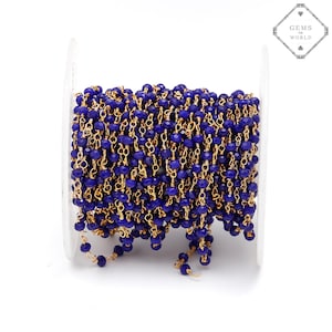 Rosary Chain Blue Hydro Faceted Rondelle Beads Chain, Rosary Chain Gold Plated, Rosary Beads Chain, Beads Chain For Jewellery Making Craft