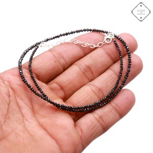 Collana con perline di diamanti neri naturali: qualità AAA, catena in argento sterling