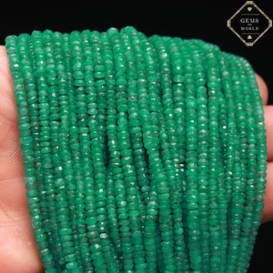 AAA+ Zambian Emerald Faceted Rondelle Beads, 2.5 mm - 3.5 mm Natural Green Emerald Faceted Beads, Zambia Emerald Beads, Precious Gemstone