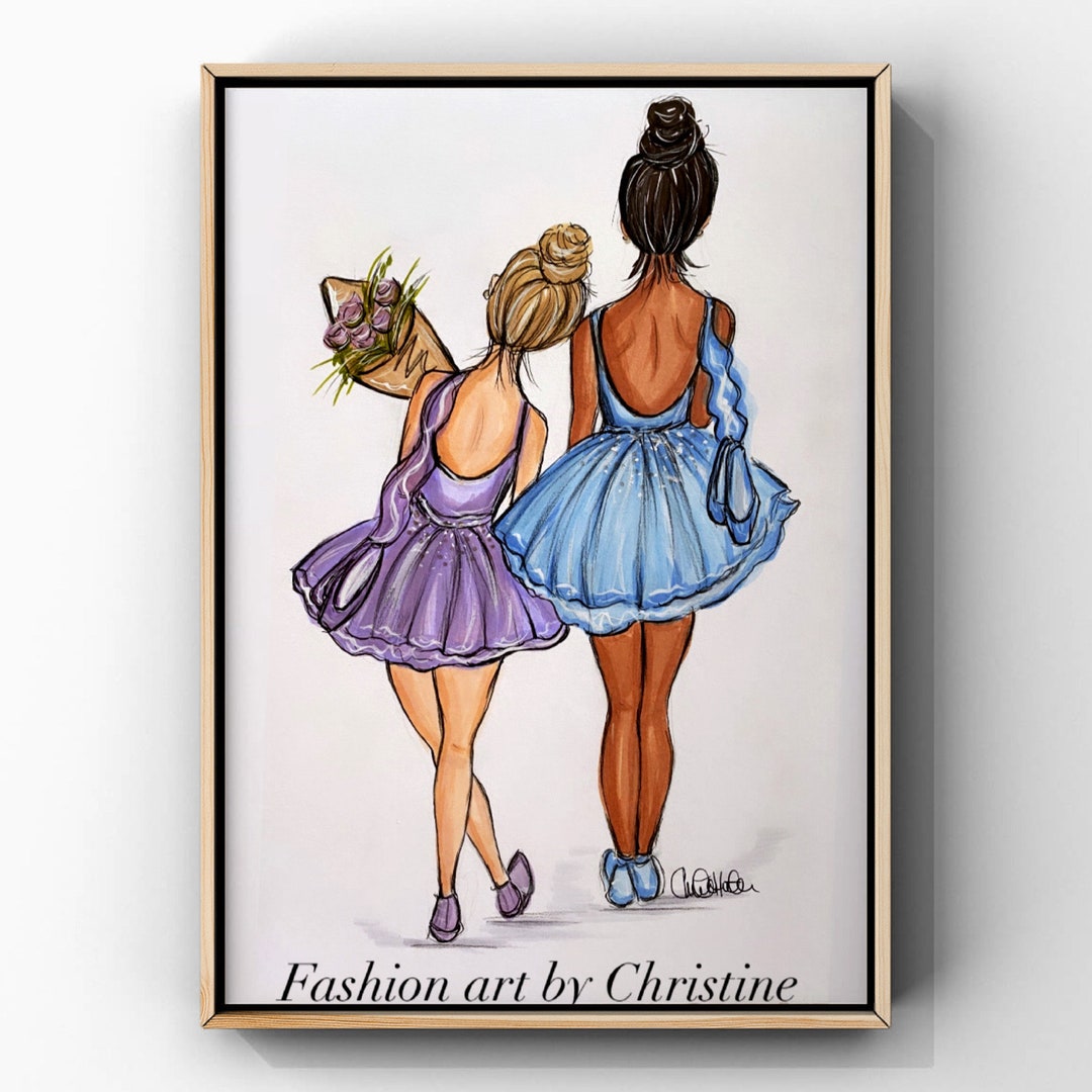 Ballerina Besties Art Print: Hand Drawn Illustration - Etsy