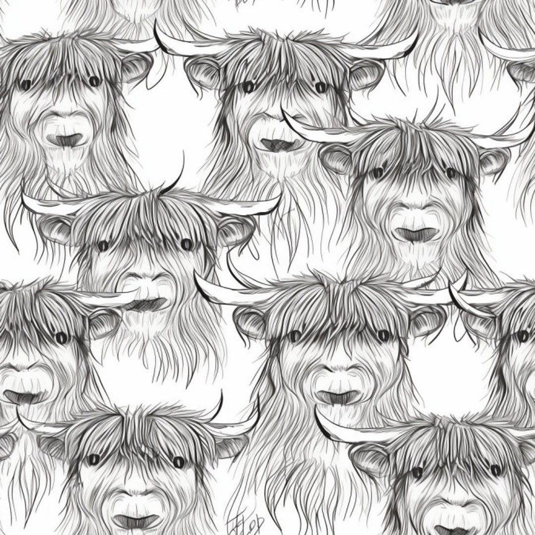 Highland Cow Stencil Art Seamless Digital Pattern Digital Download