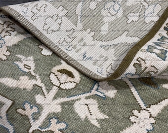 Lea Hand-Knotted Wool Rug 8x10 9x12 10x14 12x15 Soft Green Hand Knotted Rugs Made-to-order quick-Shipping