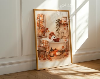 Pôster com imagem de outono "Fantasma na Banheira" em papel fosco premium, decoração para parede.