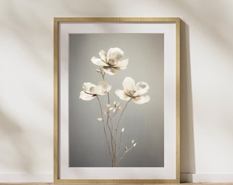 Bloemenposter "Gouden Bloemen" op mat premium papier, decoratie, wanddecoratie.