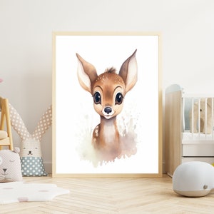 Kinderbild "Rehkitz" Poster auf mattem Premium-Papier, Kinderzimmer, Tierposter, Deko, Wanddeko.