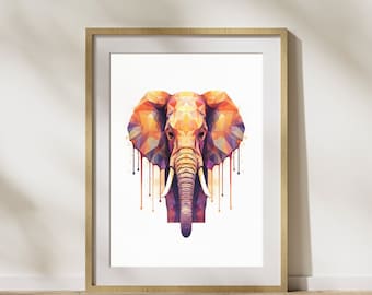 Geometric Style "Elephant #1" Poster on matte premium paper, decoration, wall decoration.