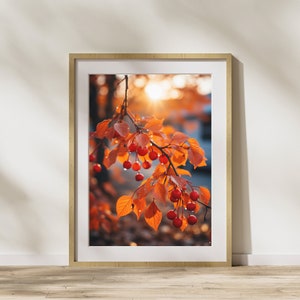 Herbstbild "Roter Ast #3" Poster auf mattem Premium-Papier, Deko, Wanddeko.