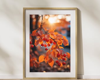 Autumn picture "Red Branch #3" poster on matte premium paper, decoration, wall decoration.