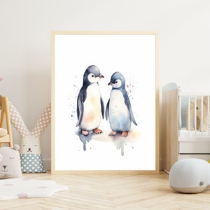 Poster per bambini "Due pinguini" su carta opaca Premium, cameretta dei bambini, poster con animali, decorazione, decorazione da parete.