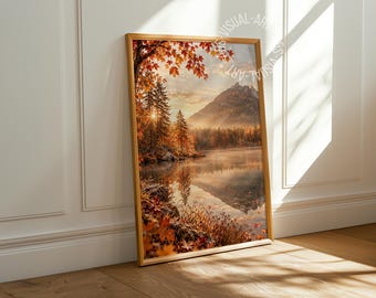Pôster com imagem de outono "Paisagem de Outono" em papel fosco premium, para decoração de parede.
