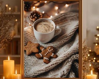 Christmas picture "Coffee & Gingerbread" poster on matte premium paper, decoration, wall decoration.