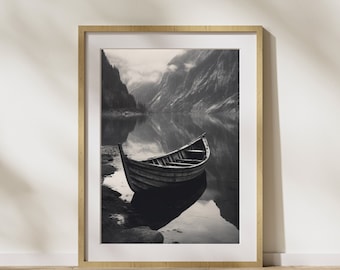 Nature picture "Boat B/W" poster on matte premium paper, decoration, wall decoration.