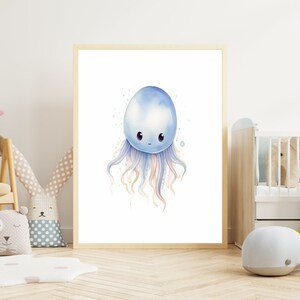 Kinderbild "Qualle #2" Poster auf mattem Premium-Papier, Kinderzimmer, Tierposter, Deko, Wanddeko.