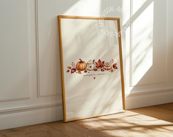 Pôster com imagem de outono "Temporada das Abóboras" em papel fosco premium, decoração para parede.