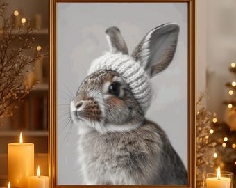 Christmas picture "Rabbit with headband" poster on matte premium paper, decoration, wall decoration.