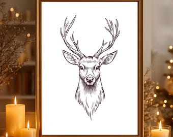 Kerstposter "Hertenkop" op mat premium papier, decoratie, wanddecoratie.