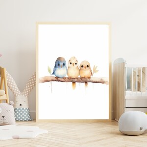 Poster per bambini "Uccelli" su carta premium opaca, cameretta dei bambini, poster con animali, decorazione, decorazione da parete.