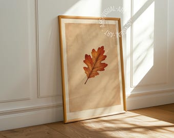 Pôster com imagem de outono "Folha de Carvalho" em papel fosco premium, decoração para parede.