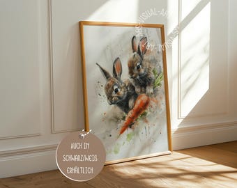 Easter "Bunny Duo" poster on matte premium paper, decoration, wall decoration