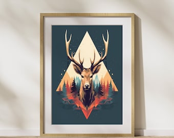 Geometric Style "Deer #2" Poster on matte premium paper, decoration, wall decoration.