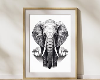 Geometric Style "Elephant #3" Poster on matte premium paper, decoration, wall decoration.