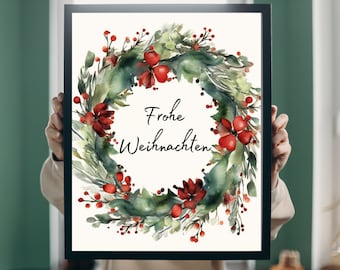 Kerstafbeelding "Kerstkrans" poster op mat premium papier, decoratie, wanddecoratie.