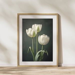 Blumenbild "Weiße Tuplen #2" Poster auf mattem Premium-Papier, Deko, Wanddeko.